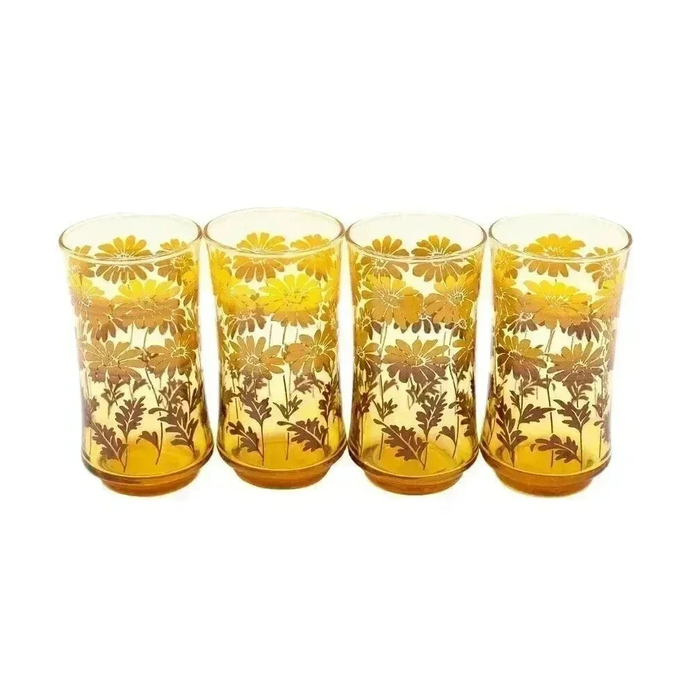 Vintage Amber Daisy Glass Cup Set - Picture 5 of 10